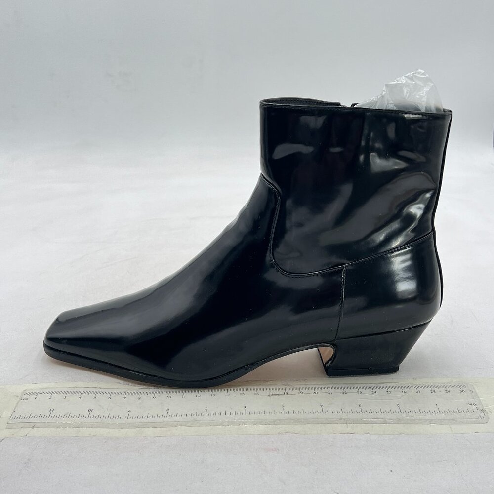 Black Women Square Toe Low Block Heels Side Zipper Ankle Boots Formal Shoes